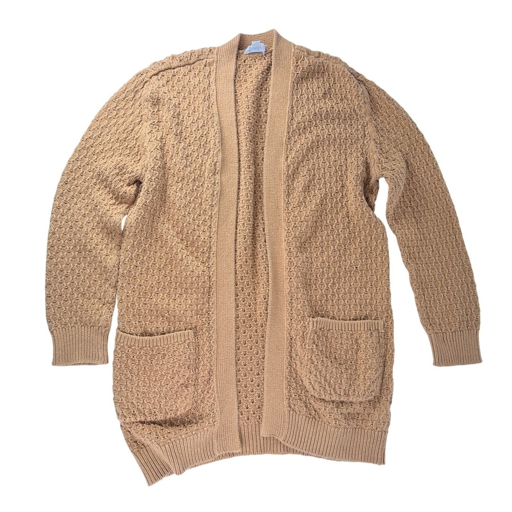 Pact Organic Cotton Honeycomb Oversized Open Front Cardigan Tan Brown M/L